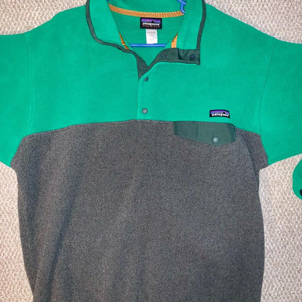 Green/Gray Patagonia Men's Large Lightweight Synchilla Snap-T Fleece